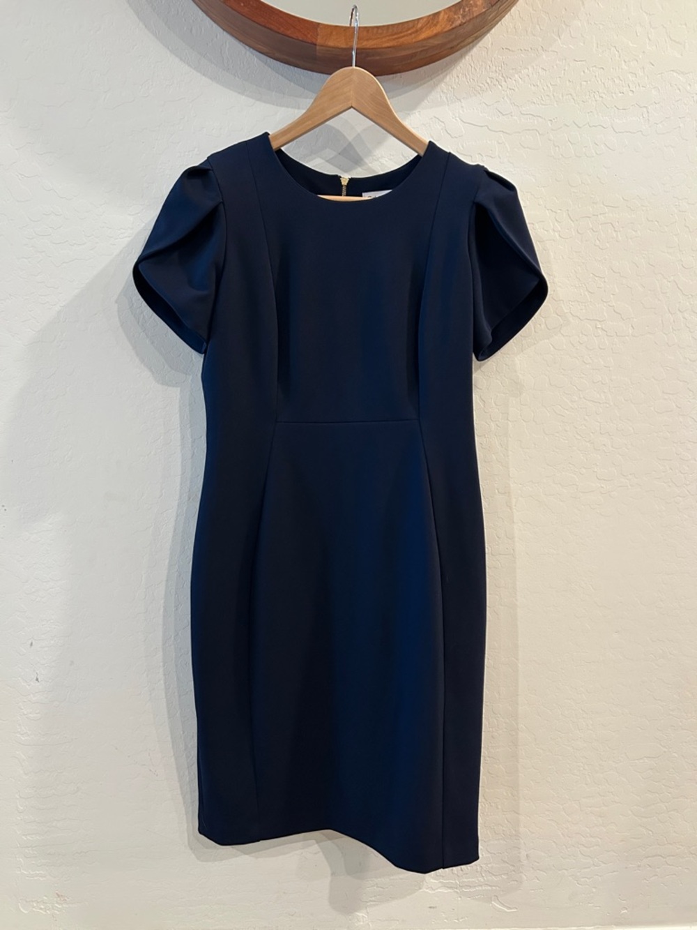 Calvin Klein Navy Short-Sleeve Sheath Midi Dress